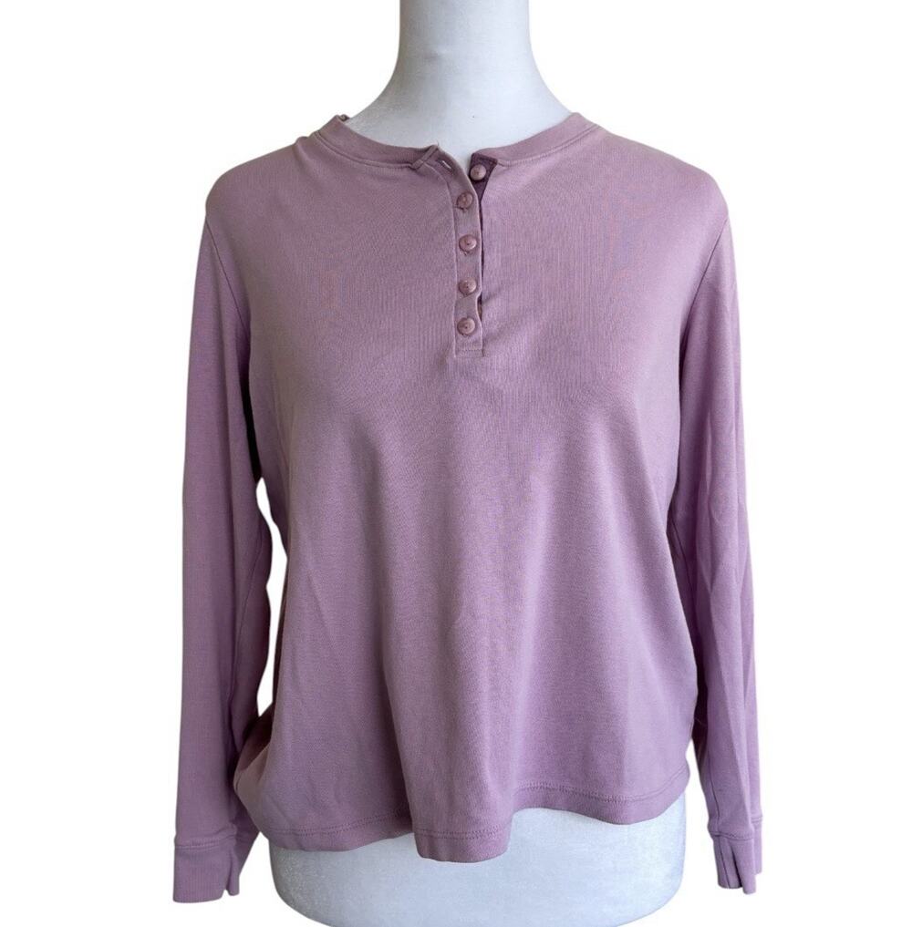 LL Bean Camp PJ Pajama Top S PET Mauve Purple Slipper Fleece Lined Henley